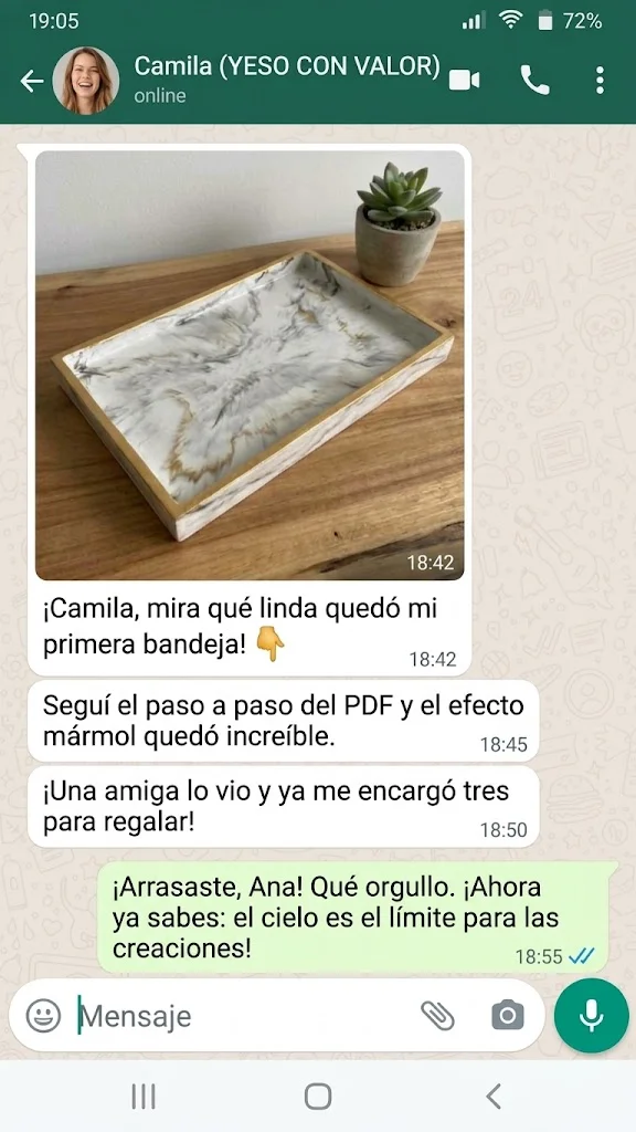 Mensaje de Ana: su primera bandeja con efecto mármol quedó increíble y una amiga le encargó tres